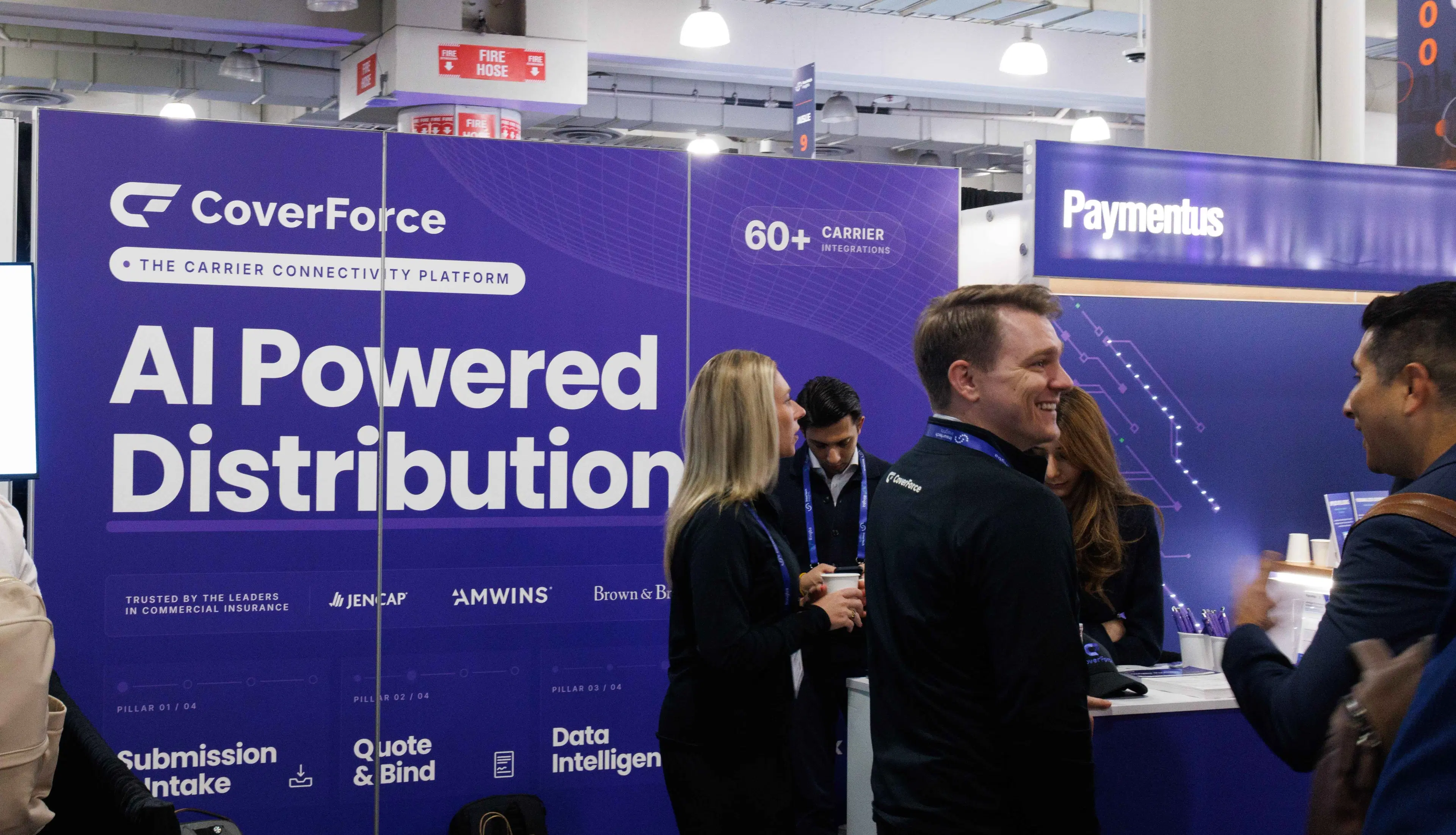 CoverForce booth showcasing AI-powered distribution at a trade show